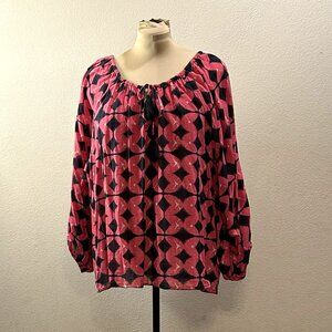 Sundance Boho Pink And Black Peasant Top